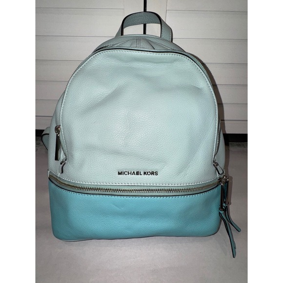 Michael Kors Rhea Zip Backpack Women Blue Pebbled Leather Colorblock Medium main image 8